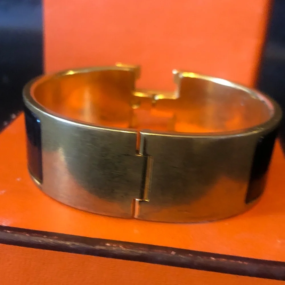 Hermes medium Click H cuff in black and gold GM (larger circumference) boxed - Picture 7 of 9